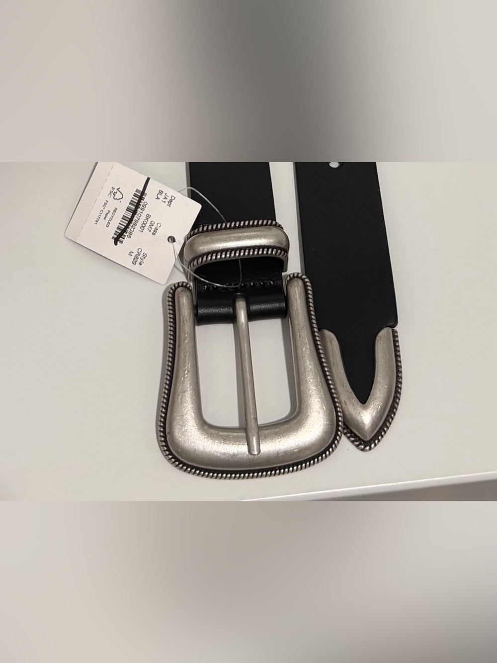 NEW J. Crew Western silver buckle belt in black Italian leather CR829 Medium - Picture 8 of 10